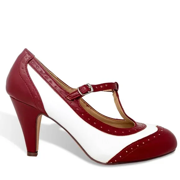 Chase & Chloe Mary Jane Oxford Pumps - Retro Round Toe Shoe with Ankle Strap - Picture 1 of 5